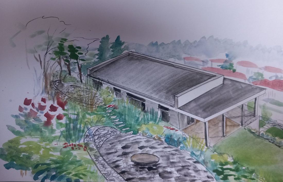 Zpevnění svahu u rodinného domu, Statenice — skica